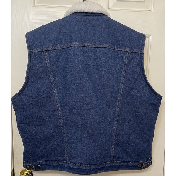New WRANGLER Cowboy Utility Blue Sherpa Lined Denim Western Vest Men's Size XL - Picture 3 of 15